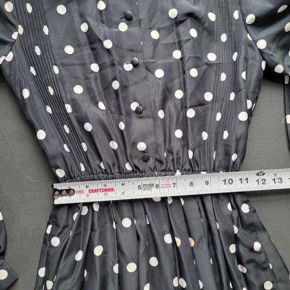 Vintage 80s Graphic Black Polka Dot Secretary Dress - Picture 5 of 15
